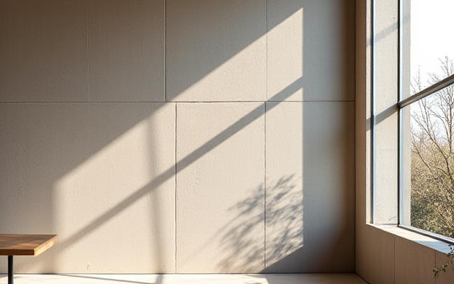 Detailansicht eines keramischen Wandreliefs mit geometrischen Formen in einem eleganten Interieur